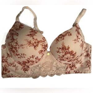 Laura Ashley Pushup Bra 36B NWOT silky floral and lace underwire
